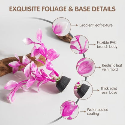 2 Pack 5.43 Inch Pink Plastic Aquarium Plants Fish Tank Decor | Waterproof Mini Desktop Bowl Aquascape Accessory with Weighted Black Base, Fits Finshes Landscapings Aquatic Habitat Layout