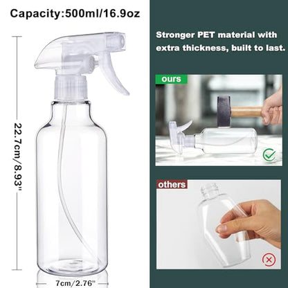 16.9oz/500ml Plastic Spray Bottles 1 Pack, Adjustable Mist/Stream | Refillable heavy duty spray containers for plants, cooking, hair care and household cleaning - color: 16.9oz-Clear