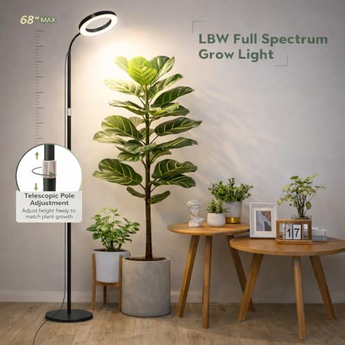 LBW Grow Light with Stand for Indoor Plants, Adjustable Height up to 68", Full Spectrum Grow Light for Large & Tall Plants, Auto Timer 6/8/12/16H, 5-Level Dimmable, 3 Lighting Modes - size: 1 Head 6.3" Black
