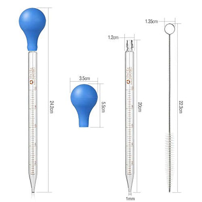 2Pcs Glass Graduated Dropper Pipette for Liquid Essential Oil, 10ml Lab Dropper Pipettes Transfer with Rubber Cap and 1Pc Cleaning Brush - size: 2 pcs
