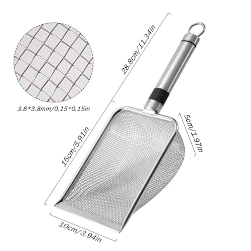 Cat Litter Scoop: Stainless Steel Shovel Kitty Litter Scooper, Easy Clean Pooper Scooper with Hanging Hole Long Handle Sifter