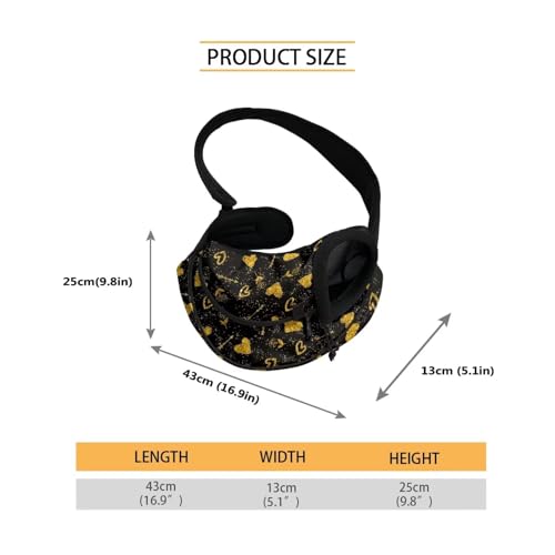 COEQINE Black Gold Heart Sling Carrier for Small Dogs Valentine's Day for Pet Owner Crossbody Purse Front Facing for Small Puppy Travel Cycling - color: Black Gold Heart