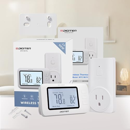 DIGITEN Wireless Thermostat WTC100 Pro Temperature Controller for Cooling & Heating, Remote Controlled Outlet, Easy-to-Use and Programmable Thermostats for Home,Greenhouse - color: Wtc 100 Pro
