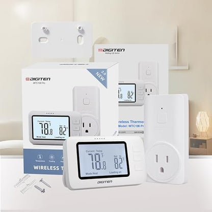 DIGITEN Wireless Thermostat WTC100 Pro Temperature Controller for Cooling & Heating, Remote Controlled Outlet, Easy-to-Use and Programmable Thermostats for Home,Greenhouse - color: Wtc 100 Pro