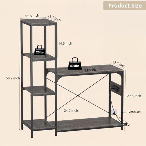 VOWNER 20-29 Gallon Fish Tank Stand with Power Outlet, Wood Aquarium Stand with Shelves for Fish Tank Accessories Storage, Heavy Duty Metal Frame, Turtle Reptile Terrarium Stand, Load 500lb, Grey - color: Grey