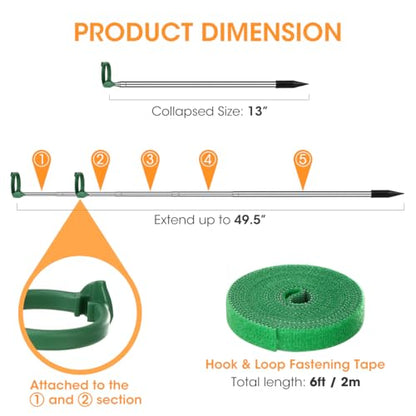 Aieve Extendable Plant Stakes, 13 to 49in Telescoping Monstera Plant Stakes | Stainless Steel Indoor Outdoor Garden Stake Support Sticks for Tomato Vegetables Monstera Vine, 5 Packs