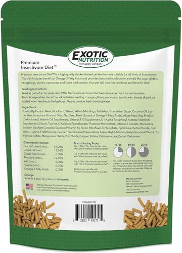 Premium Insectivore Diet (2.5 lb.) - Healthy Nutritious Chicken Based High Protein Pellet Diet - for Sugar Gliders, Hedgehogs, Opossums, Skunks & Other Insectivores - size: 2.5 Pound (Pack of 1)