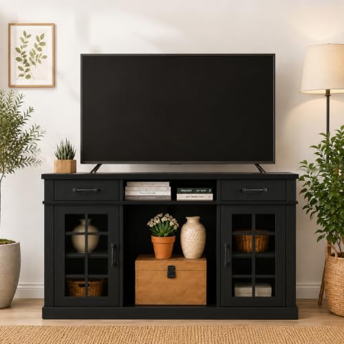 55-75 Gallon Fish Tank Stand, 75 Gallon Aquarium Stand, 1100LBS, Black | Farmhouse Heavy Duty Wood Fish Tank Stand 55+ Gallon with Storage Cabinet for Turtle Tank, Reptile Terrarium - color: Black