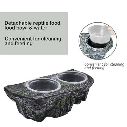 PINVNBY Reptile Feeding Ledge with Suction Cups,Crested Gecko Feeder Ledges with 2 Pcs Water & Food Bowls Double Lizard Dish Bearded Dragon Tank Accessories for Geckos Chameleon Spider Snake - size: 【1 PCS】