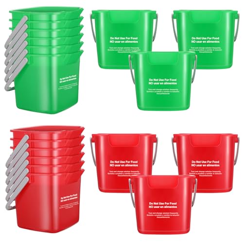 Lallisa 12 Pcs 3 Quart Cleaning Bucket Small Sanitizing Square Bucket Detergent Pail for Home Office Commercial Restaurant Kitchen Bathroom School (Red Green) - color: Red Green
