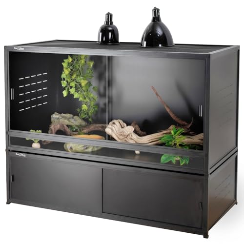 Reptile Terrarium 40''x16''x16'' ToxiRium Large PVC Reptile Enclosure 44 Gallons with 12'' Height Cabinet for Bearded Dragon Gecko Lizard Snake, Wide Breeding Vivarium Area with Sliding Doors Lock - size: 40"x16"x16" + 40"x16"x12"