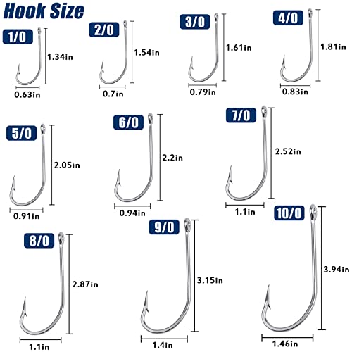 Saltwater Fishing J Hooks O'Shaughnessy Forged Extra Strong Stainless Steel Trolling Sea Bass Striper Snapper Fishing Hooks, Size 1/0-10/0 - size: 1/0-30pcs