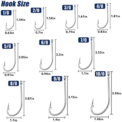 Saltwater Fishing J Hooks O'Shaughnessy Forged Extra Strong Stainless Steel Trolling Sea Bass Striper Snapper Fishing Hooks, Size 1/0-10/0 - size: 1/0-30pcs