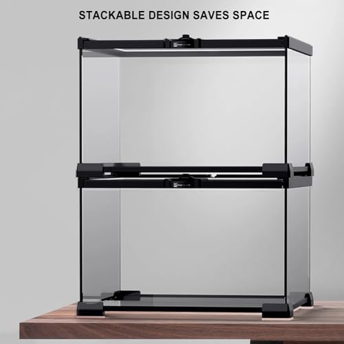 Reptile Float Glass Growth Tank, Transparent Reptile Terrarium with Wiring Hole, Eco Rainforest Feeding Box, Reptile Breeding Box Suitable for Stacking, Top Screen Ventilation Escape Proof Lid, - color: A