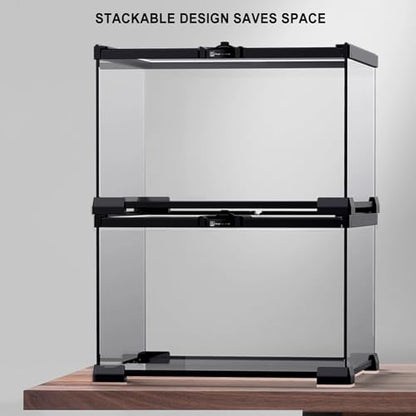 Reptile Float Glass Growth Tank, Transparent Reptile Terrarium with Wiring Hole, Eco Rainforest Feeding Box, Reptile Breeding Box Suitable for Stacking, Top Screen Ventilation Escape Proof Lid, - color: A