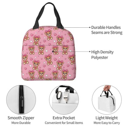Unisex Bear Bow Print Insulated Cooler Lunch Bag | Cute Bear Bow Pink, Waterproof Leakproof Lunch Tote, Multi-Use Portable Cooler for Outdoor Scenarios - color: Pattern (849)