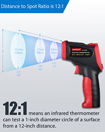 Infrared Surface Thermometer -58℉ to 1202℉, Dew Point/Mould Detector, Laser Temperature Humidity Gun, Hygrometer, Pyrometer with Thermocouple for Home, HVAC Black