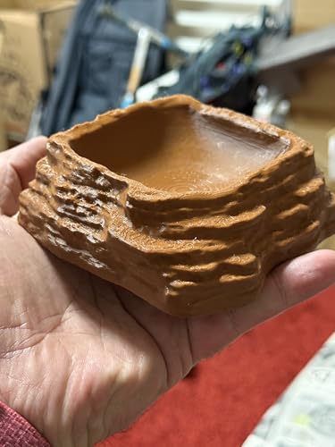 ReptiRock 3D Printed Reptile Worm Dish - Escape-Proof Worms and Mealworm Feeder Bowl - Eco-Friendly PLA Rock Texture Food Water Dish for Bearded Dragon, Gecko, Lizard, Brown