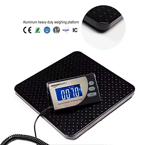 Amazon Basics Digital Postal Scale with Tare Function, Heavy Duty, Aluminium Platform, 440 lb Capacity, Digital Shipping, Portable, Black - size: 440 lb