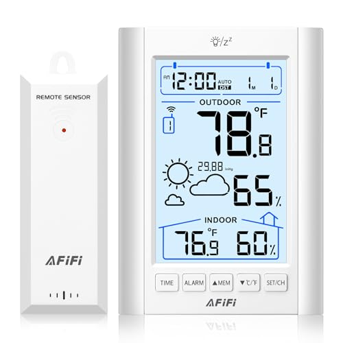 Indoor Outdoor Thermometer Hygrometer Wireless Weather Station - Inside Outside Thermometers Hygrometer Monitor with 330ft Remote Sensor, Battery Powered, Backlight Display (White) - color: White