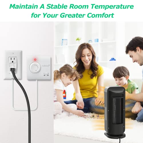 Adjustable Thermostat, Briidea Plug in Heating & Cooling Thermostat with LED Indicator, Compatible with Space Heater, Window Air Conditioners, Fans, Ideal for Household, Reptile, Greenhouse - color: White