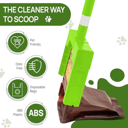 Dispoz-A-Scoop® Revolutionary 4-in-1 Dog Poop Scooper, 24" Handle & 8 Refill Bags - Fast, Easy, Clean with Disposable Bag Attachment, Just Scoop & "Pop" into trash. U.S.A, Always Stays Clean. - style: Bright green for nightime visibility