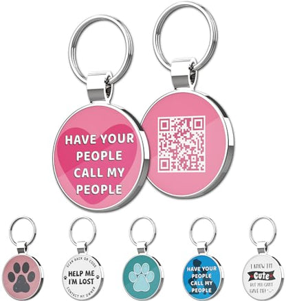 MYLUCKYTAG QR Code Pet ID | Personalized Dog & Cat Collar Tag | Online Profile with Instant Scanned Location Alert Email - style: Have your people-Pink