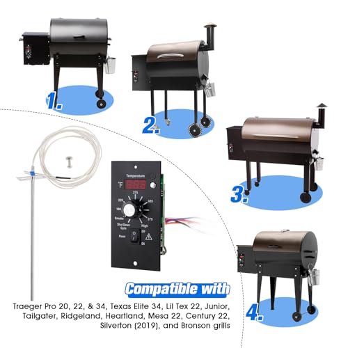 Digital Thermostat Kit for Traeger Grills with 7" RTD Temperature Sensor | Replacement for Traeger BAC236 BAC283 BAC389 BAC334 BAC388 with 7" RTD Temperature Sensor