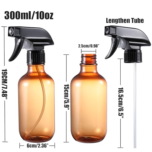 Spray Bottles 2 Pack 10 oz Refillable Plastic Squirt Bottle for Liquid | Fine Mist Water Spray Bottle with Adjustable Stream Nozzle BPA-free Spray Bottle for Hair, Plant, Cleaning, Pet Training - color: 2 Amber