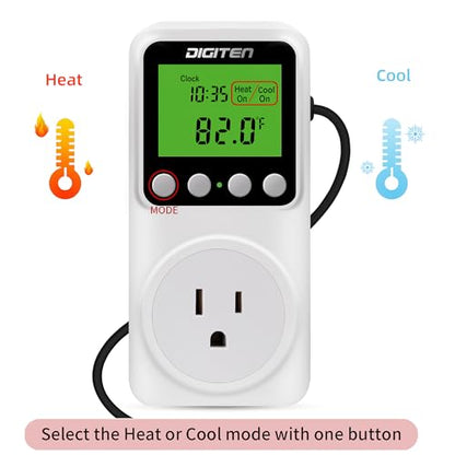 Timer Thermostat, Day-Night Temperature Controller, Clock Function, ℃/℉ Plug-in Outlet Timer Thermostat with LCD Screen Backlight Function 110V 15A