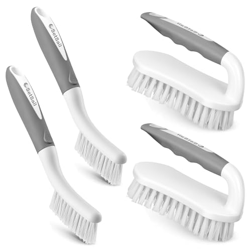 SetSail Scrub Brush, Heavy-Duty Stiff Bristle Cleaning Scrubber, 4 Pack | Durable Bristles Ergonomic Non-Slip Tpr Grip. U-Style Hanging Loop for Storage. Use for Shower, Tub, Tile, Kitchen, Carpet. - color: Grey White, size: 4-pack