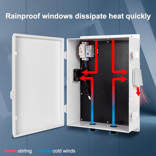 Namunanee Outdoor Electrical Box with Thermostat and Fan, ABS Water Resistant Enclosure with Internal Mounting Panel & Hinged Cover, 18.1" H* 12.6" L* 6.3" W, Plug & Play. - size: 18.1"H x 12.6"L x 6.3"W & Thermostat