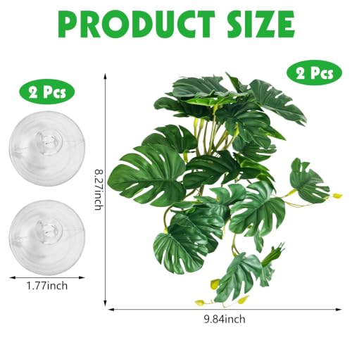 PINVNBY Crested Gecko Tank Accessories Terrarium Plants with Suction Cup Reptile & Amphibian Habitat Plants for Bearded Dragons Lizards Snake Tree Frog (Green Monstera, 2PCS) - color: Green Monstera