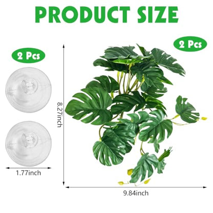 PINVNBY Crested Gecko Tank Accessories Terrarium Plants with Suction Cup Reptile & Amphibian Habitat Plants for Bearded Dragons Lizards Snake Tree Frog (Green Monstera, 2PCS) - color: Green Monstera