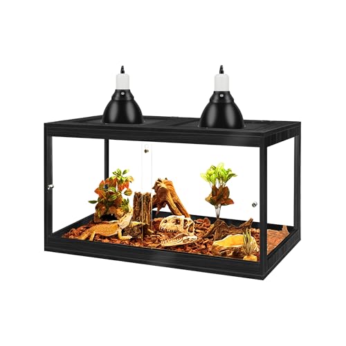31 Gallon Bearded Dragon Tank, 24 x 16 x 16 Inch Tempered Glass Reptile Enclosure with Metal Mesh Top, Lockable Sliding Front Doors, Large Lizard and Snake Terrarium, Black - color: Black, size: 31 Gallon (24x15.5x15.5 Inch)