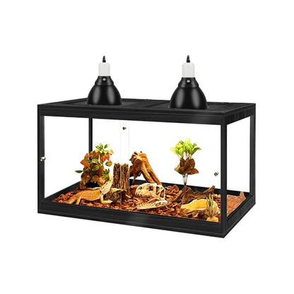 31 Gallon Bearded Dragon Tank, 24 x 16 x 16 Inch Tempered Glass Reptile Enclosure with Metal Mesh Top, Lockable Sliding Front Doors, Large Lizard and Snake Terrarium, Black - color: Black, size: 31 Gallon (24x15.5x15.5 Inch)