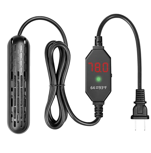 YukiHalu Small Aquarium Heater 25/50/100/150W with Protective Cover, Mini Fish Tank Heater, External Controller, Temperature Adjustable, Digital Display, Used for 5/10/20/30 Gallons (25W-5Gallon) - size: 25W-5Gallon