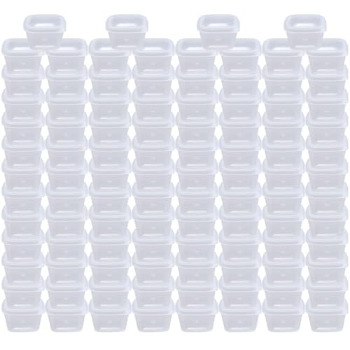 MIUPOO Leak Proof Square Sauce Cup,Plastic Souffle Cups,Disposable Clear Leak Proof Sauce Cup With Hinged Lid,Used for Various Sauces,Food Samples,Storage Crafts,1 OZ,100 Pieces