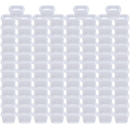 MIUPOO Leak Proof Square Sauce Cup,Plastic Souffle Cups,Disposable Clear Leak Proof Sauce Cup With Hinged Lid,Used for Various Sauces,Food Samples,Storage Crafts,1 OZ,100 Pieces
