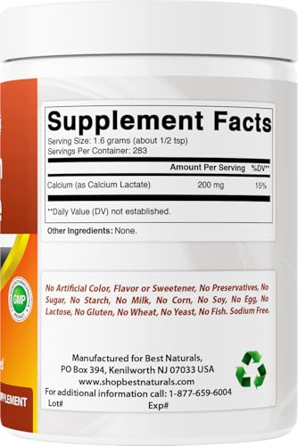 Best Naturals Calcium Lactate Pure Powder 1 Pound