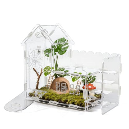 Magnetic Acrylic Terrarium for Jumping Spiders & Small Pets – Easy-Access Front Opening, Feeding Hole, Ideal for Reptiles, Tarantulas, Hermit Crabs & More