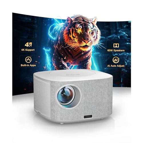 ONOAYO Outdoor-Projector-4K with 60W Dolby Audio and Official Apps, White | High Brightness, AI Auto Focus, Smart-Projector with WiFi and Bluetooth, ONO5Pro 2.0 Movie Projector for Indoor/Outdoor - color: White
