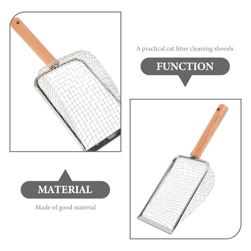 Mikikit Metal Cat Litter Scoop with Wood Handle, Mesh Sifter Shovel 5x5mm for Reptile and Small Pet Waste Cleaning, Sturdy Pet Litter Shovel for Cats and Hamsters