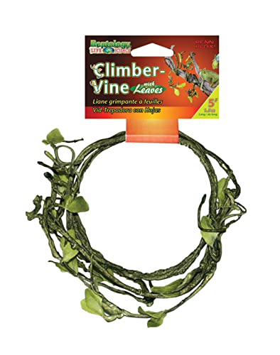 Penn-Plax Reptology Leafy Climber Terrarium Vines for Reptiles – Decorative and Flexible – 5’ Length – 1/4” Diameter – Green