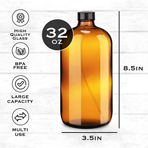 Large 32oz Amber Glass Gardening Spray Bottles with Funnel - Refillable Trigger Sprayer Container for Plant Misting, Hair Salon, Indoor and Outdoor - size: 32 Ounces