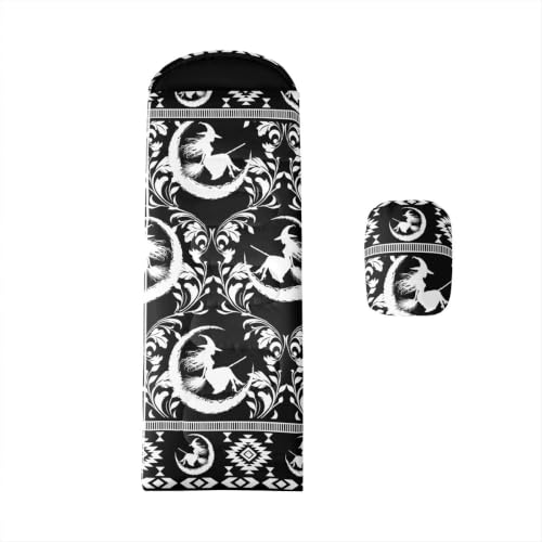 Erosebridal Longhorn Cow Skull Gothic Witchy Damask Sleeping Bag for Kids Camping Blanket for Hiking Travel Hunting Sleep Bag - color: Black and White Moon Witch