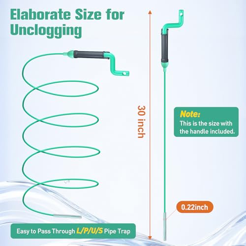 Drain Clog Remover Tool, 30-Inch Hair Clog Remover, Plumbing Snake Auger with Rotating Handle, Flexible Steel Shower Drain Snake for Cleaning Shower, Bath Tub, Easy to Use on Most Home-10 Pack