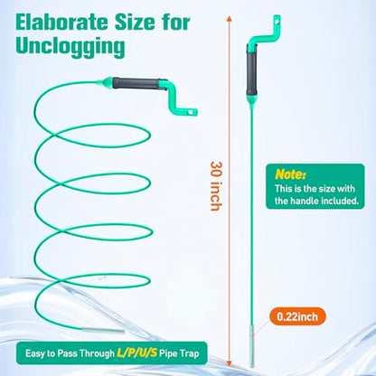Drain Clog Remover Tool, 30-Inch Hair Clog Remover, Plumbing Snake Auger with Rotating Handle, Flexible Steel Shower Drain Snake for Cleaning Shower, Bath Tub, Easy to Use on Most Home-10 Pack