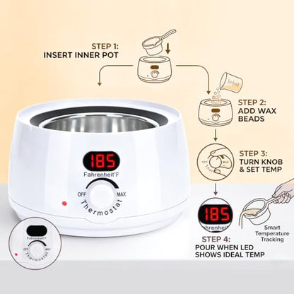 Electric Candle Wax Melter, Wax Warmer for Hair Removal with Detachable Stainless Steel Pot and Digital Temperature Control, Wax Heater for DIY Candle Making, Soap Making, Wax Crafts, Easy Cleaning - color: White