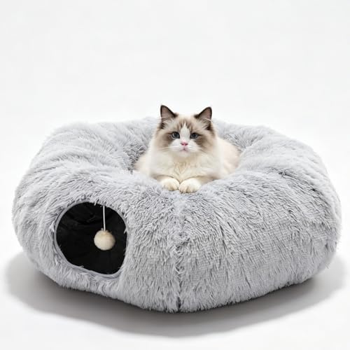 Cat Tunnels for Indoor Cats, Donut Tunnel Toys for Cats - Grey | Washable Circle Cushion, 3-in-1 Foldable Playground & Cozy Cave Bed for Kittens, Puppy, Rabbits, Ferret - color: Gray